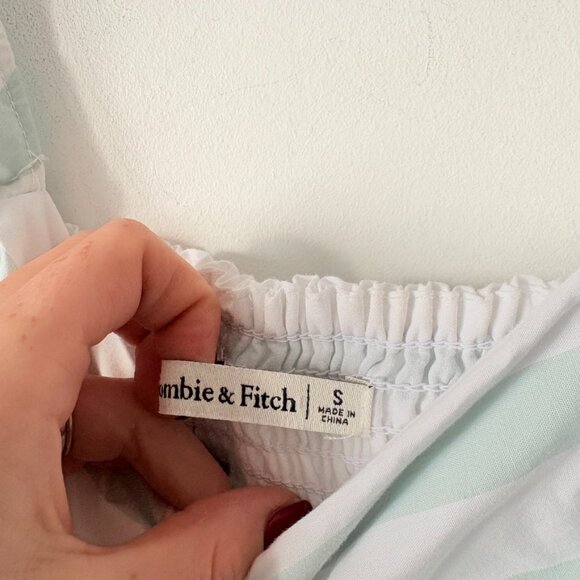 Abercrombie & Fitch Puff Sleeve Midi Dress White Green Stripe Size Small - Picture 8 of 9